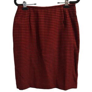 Jones New York Vintage Red and Black Houndstooth Wool Midi Skirt Size 10